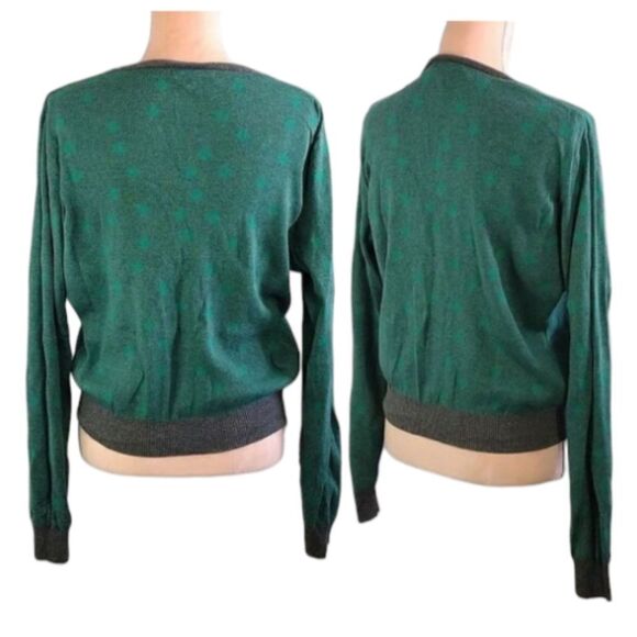 cAbi Retro Green Polka Dot Grey Trim Button Front Knit Cardigan Large - Picture 14 of 16